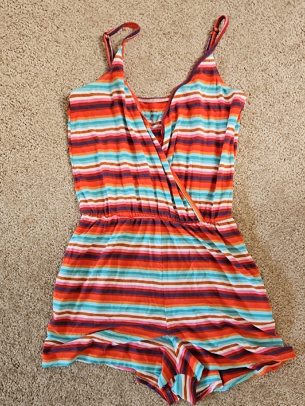 Striped Sleeveless Romper - Orange Multi Medium